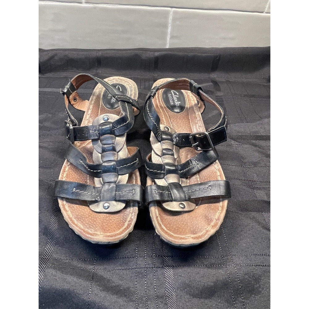 Clarks Artisan Leather Gladiator Sandals Strappy‎ Buckle Black Size?